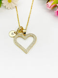 18K Gold Plated Heart Clear Cubic Zirconia Pendant Necklace, Dainty Anniversary Gift Jewelry N6901