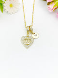18K Gold Plated Crown Heart Clear Cubic Zirconia Pendant Necklace, Dainty Gift Jewelry, N6902