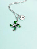 Silver Green Pinwheel Necklace, N5171ES