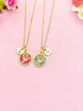 Red Christmas Wreath Bowknot Gold Enamel Necklace, N6936R