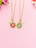 Red Christmas Wreath Bowknot Gold Enamel Necklace, N6936R