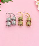 Gold Dumbbell Coil Charms Earrings – Dainty Fitness Lover Gift Jewelry, N6938