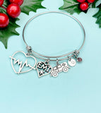EMT Heartbeat Ambulance Birthstone Initial Charm Bracelet, N2139
