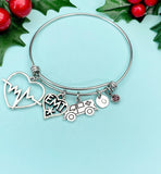 EMT Heartbeat Ambulance Birthstone Initial Charm Bracelet, N2139