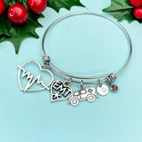 EMT Heartbeat Ambulance Birthstone Initial Charm Bracelet, N2139