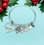 EMT Heartbeat Ambulance Birthstone Initial Charm Bracelet, N2139