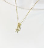 18K Gold Plated Starfish Necklace with Cubic Zirconia, Initial Charm, Ocean Beach Jewelry