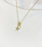18K Gold Plated Starfish Necklace with Cubic Zirconia, Initial Charm, Ocean Beach Jewelry