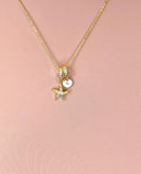 18K Gold Plated Starfish Necklace with Cubic Zirconia, Initial Charm, Ocean Beach Jewelry