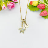 18K Gold Plated Starfish Necklace with Cubic Zirconia, Initial Charm, Ocean Beach Jewelry