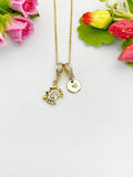 Crab Cubic Zirconia Gold Necklace, Ocean Beach Sea Life Lover Gift, N6942