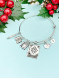 English Teacher Bracelet, Book Apple Textbook Pencil Charms – ELA Teacher Gift Jewelry N1492