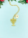 Candlestick Menorah Necklace – Gold Menorah Charm Peace Jewelry Gift, N5026