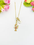 Red Lobster Cubic Zirconia Gold Necklace, Ocean Beach Sea Life Lover Gift, N6947