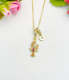 Red Lobster Cubic Zirconia Gold Necklace, Ocean Beach Sea Life Lover Gift, N6947