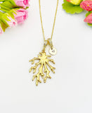 18K Gold Plated Coral Branch Necklace with Hand Stamped Initial Charm