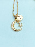 Gold Moon Star Charm Necklace, CZ Diamond Jewelry, Dainty Necklace, N5773