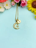 Gold Moon Star Charm Necklace, CZ Diamond Jewelry, Dainty Necklace, N5773