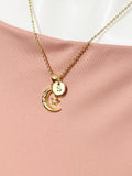 Gold Moon Star Charm Necklace, CZ Diamond Jewelry, Dainty Necklace, N5773