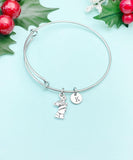 Bear Holding Flower Charm Bracelet – Wild Animal Charm Gift Jewelry, N6433B