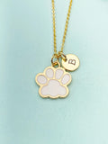 Gold White Paw Print Charm Necklace, AN5493