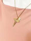 Gold Caduceus Necklace, N3864