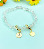 Gold Natural Quartz Heart and Initial Bracelets, N6950