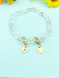 Gold Natural Quartz Heart and Initial Bracelets, N6950