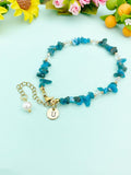 Gold Natural Apatite Bracelet with Pearl and Personalized Initial Charm, Gemstone Jewelry, N6953