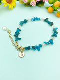 Gold Natural Apatite Bracelet with Pearl and Personalized Initial Charm, Gemstone Jewelry, N6953
