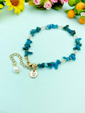 Gold Natural Apatite Bracelet with Pearl and Personalized Initial Charm, Gemstone Jewelry, N6953