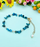 Gold Natural Apatite Bracelet with Pearl and Personalized Initial Charm, Gemstone Jewelry, N6953