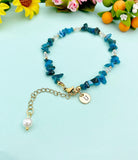 Gold Natural Apatite Bracelet with Pearl and Personalized Initial Charm, Gemstone Jewelry, N6953