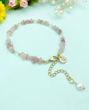 Gold Natural Quartz Bracelet with Pearl and Personalized Initial Charm, Gemstone Jewelry, N6954