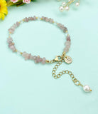 Gold Natural Quartz Bracelet with Pearl and Personalized Initial Charm, Gemstone Jewelry, N6954