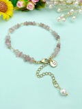 Gold Natural Quartz Bracelet with Pearl and Personalized Initial Charm, Gemstone Jewelry, N6954