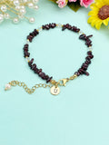Gold Natural Garnet Bracelet with Pearl and Personalized Initial Charm, Gemstone Jewelry, N6955