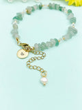 Gold Natural Green Aventurine Bracelet with Pearl and Personalized Initial Charm, Gemstone Jewelry, N6956