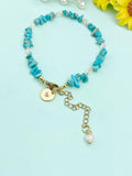 Gold Natural Howlite Bracelet with Pearl and Personalized Initial Charm, Gemstone Jewelry, N6957