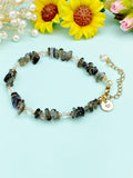 Gold Natural Obsidian Bracelet with Pearl and Personalized Initial Charm, Gemstone Jewelry, N6960
