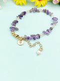 Gold Natural Amethyst Bracelet with Pearl and Personalized Initial Charm, Gemstone Jewelry, N6961