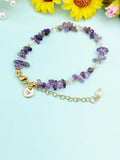 Gold Natural Amethyst Bracelet with Pearl and Personalized Initial Charm, Gemstone Jewelry, N6961