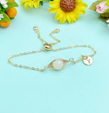 Gold Wire Wrap Natural Moonstone Charm Bracelet – Dainty Gift Jewelry, N6094