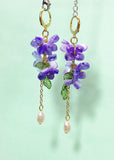 Gold Purple Flower Charm Earrings, Lilac Sakura Cherry Blossom, Natural Pearl, N6005P