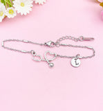 Silver Stethoscope Heart Charm Bracelet, Personalized Initial Jewelry