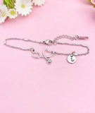 Silver Stethoscope Heart Charm Bracelet, Personalized Initial Jewelry