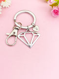 Silver Diamond Charm Keychain, Geometric Charm, N116C