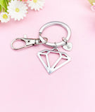 Silver Diamond Charm Keychain, Geometric Charm, N116C