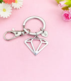 Silver Diamond Charm Keychain, Geometric Charm, N116C