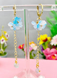 Cherry Blossom Gold Earrings, Sakura Flower with Natural Aquamarine, N6967AQ